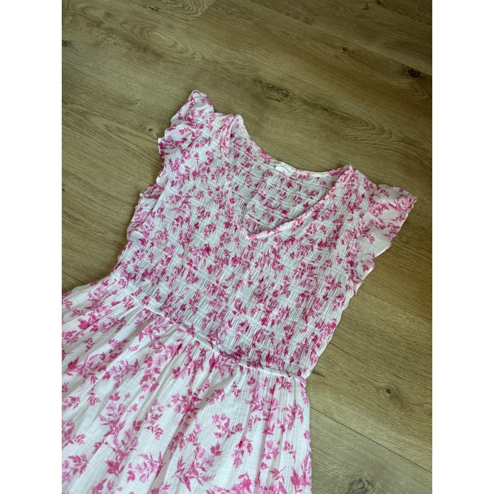 Anthropologie By The River Smocked Floral Dress Pink Cottagecore Feminine sz M - Picture 4 of 13